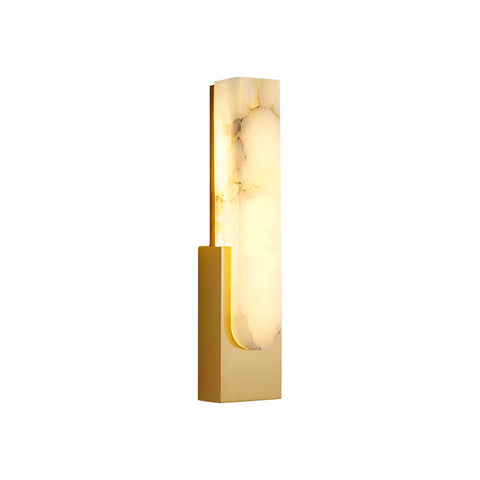 Modern Alabaster LED Wall Lamp with Gold Metal Frame, Minimalist Hardwired Sconce for Bedroom and Hallway