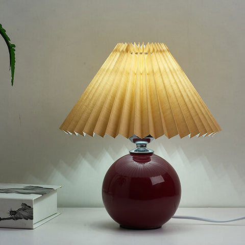 Ceramic Table Lamp with Pleated Fabric Shade for Bedside Use