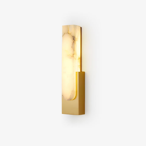 Modern Alabaster LED Wall Lamp with Gold Metal Frame, Minimalist Hardwired Sconce for Bedroom and Hallway