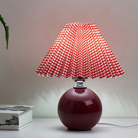 Ceramic Table Lamp with Pleated Fabric Shade for Bedside Use