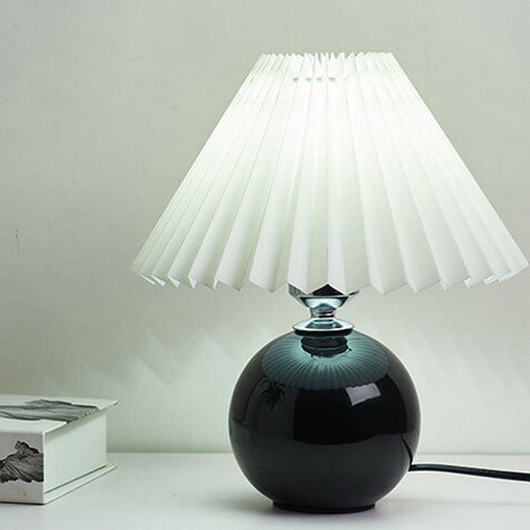 Ceramic Table Lamp with Pleated Fabric Shade for Bedside Use