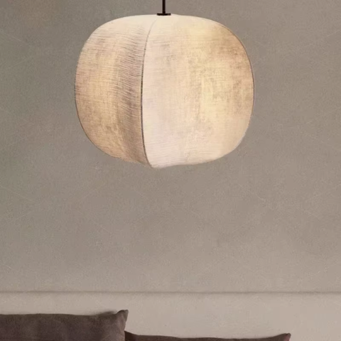 Pendant Light with Draped Fabric and Japandi Lantern Form