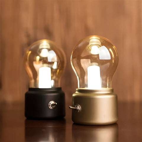 Portable Vintage Bulb LED Table Lamp with Rechargeable USB Power and Warm Light