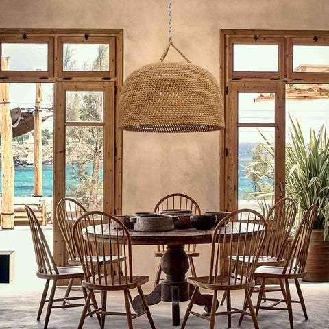 Pendant Light with Handwoven Rattan and Japandi Dome Shade