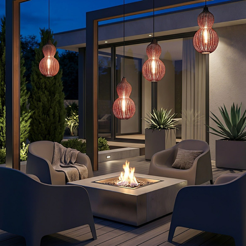 Outdoor Pendant Light with Woven Synthetic Vine Shade