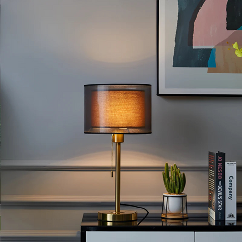 Vintage Table Lamp with Double Fabric Shade for Warm Ambient Indoor Lighting