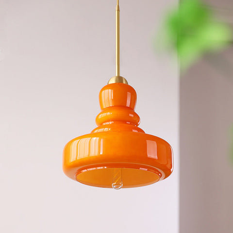 Glass Gourd Pendant Light with Tiered Shade