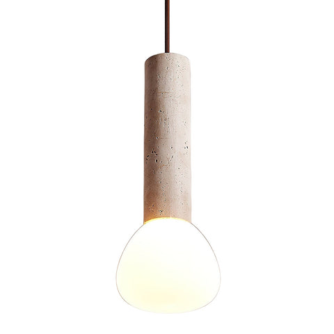 Pendant Light with Travertine Column and Glass Globe
