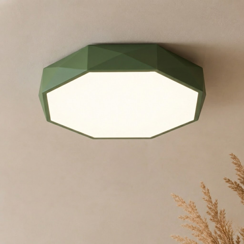 Faceted Geometric LED Flush-Mount Ceiling Light with Dimmable Option