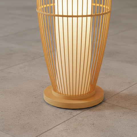 Table and Floor Lamp with Bamboo Slat Shade and Warm LED Light