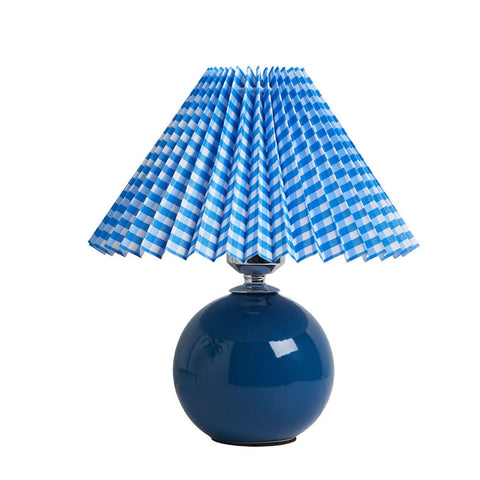Ceramic Table Lamp with Pleated Fabric Shade for Bedside Use