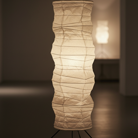 Floor Lamp with Sculptural Paper Shade and Warm LED Light
