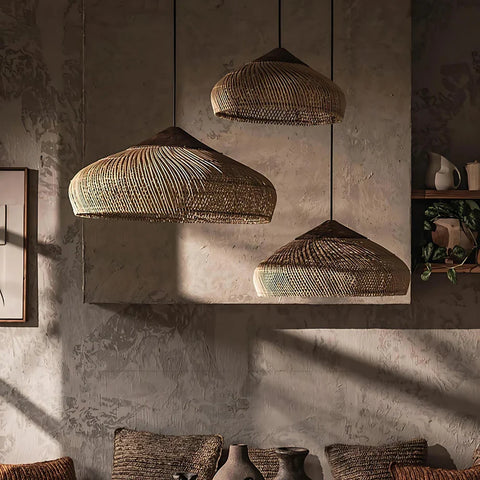 Pendant Light with Woven Rattan Dome