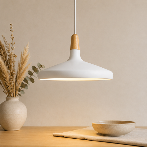 Wood-Accent Aluminum Pendant Light with Three Sizes for Indoor Use