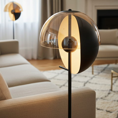 Floor Lamp with Glass Globe and Sculptural Metal Details