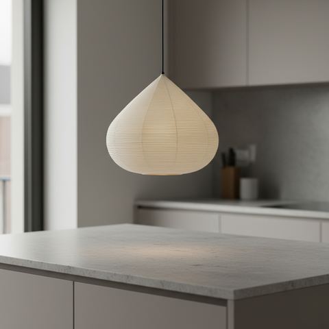 Pendant Light with Ribbed Paper Shade and Adjustable Suspension
