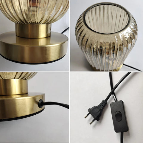 Ribbed Glass Table Lamp with Metal Base and Decorative Ambient Lighting