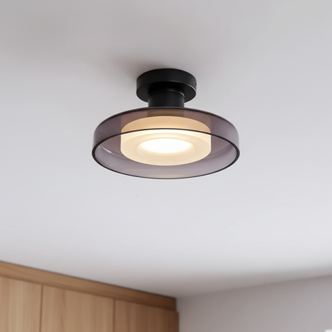 Ceiling Light with Rounded Glass Ring and Warm LED Lighting