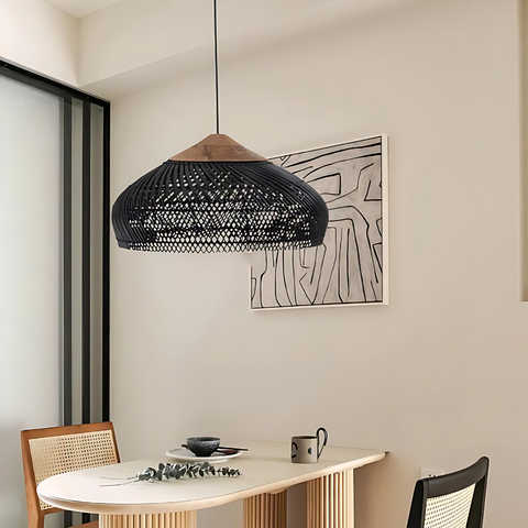 Pendant Light with Woven Rattan Dome