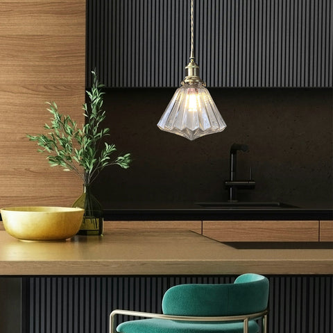 Diamond Glass Pendant Light with Metal Fitting