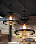 Industrial Glass Pendant Light with Metal Bowl Frame — product view