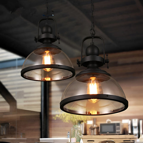 Industrial Glass Pendant Light with Metal Bowl Frame — product view