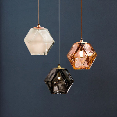 Geometric Glass Pendant Light with Faceted Shade