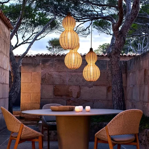 Outdoor Pendant Light with Woven Synthetic Vine Shade
