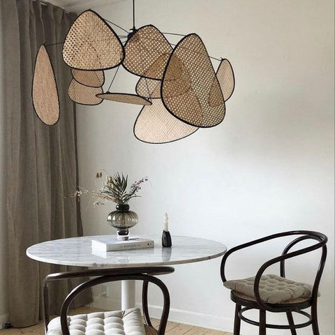 Retro Rattan Cane Chandelier for Dining Rooms and Open Living Spaces