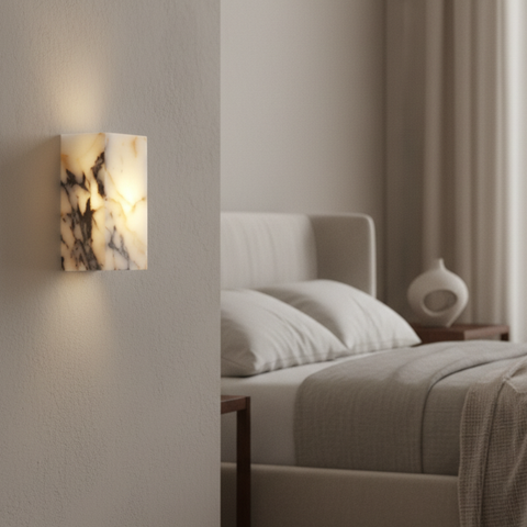 Wall Sconce with Veined Stone Body and Warm Up-and-Down Light