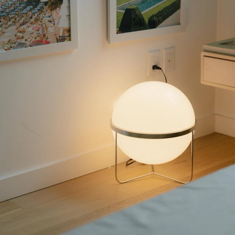 Floor Lamp with Globe Shade and Open Metal Frame