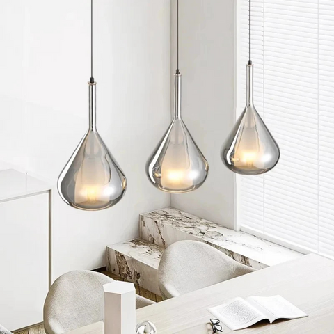 Pendant Light with Teardrop Glass and Reflective Smoke Finish