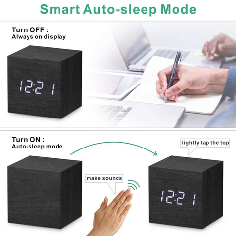 Digital Alarm Clock with Cube Design and Adjustable LED Display