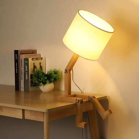 Adjustable Wood Table Lamp with Fabric Shade for Directional Light