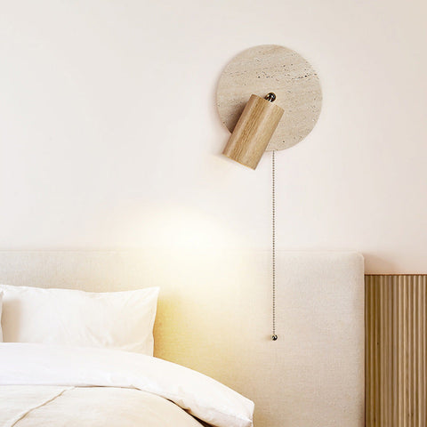Wall Light with Rotatable Travertine Disc