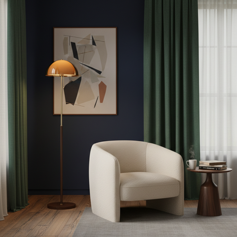 Floor Lamp with Acrylic Mushroom Shade and Retro Wood Base