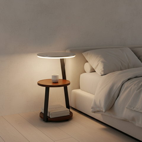 Side Table Lamp with LED Ring and Wireless Charging