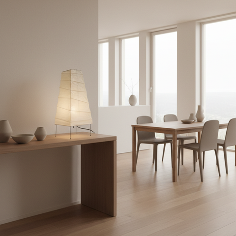 Table Lamp with Tapered Paper Lantern Shade and Metal Legs