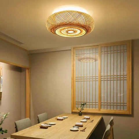 Woven Rattan Flush Mount Ceiling Light for Bedrooms and Living Rooms