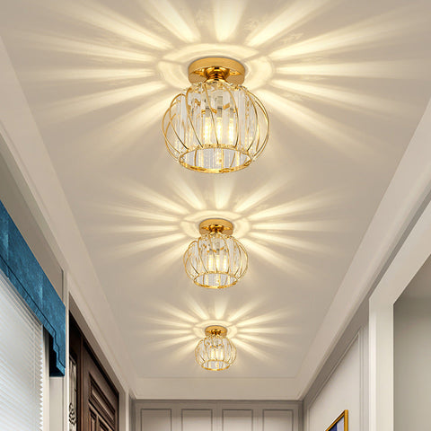 Crystal Cage Flush Mount Ceiling Light for Hallways and Bedrooms