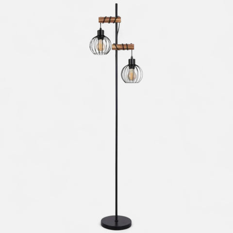 Vintage Wooden Floor Lamp – Industrial Metal Design for Living Room