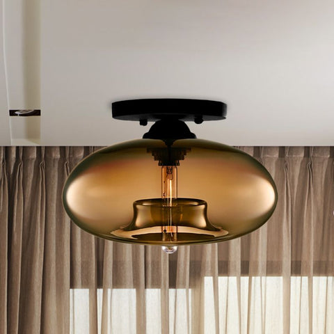 Smoked Glass Globe Flush Mount Light for Bedroom Ceiling Lighting