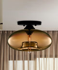 Amber Glass Globe Flush-Mount Ceiling Light