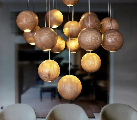 Solid Wood Globe Pendant Light with Suspended Sphere — product view