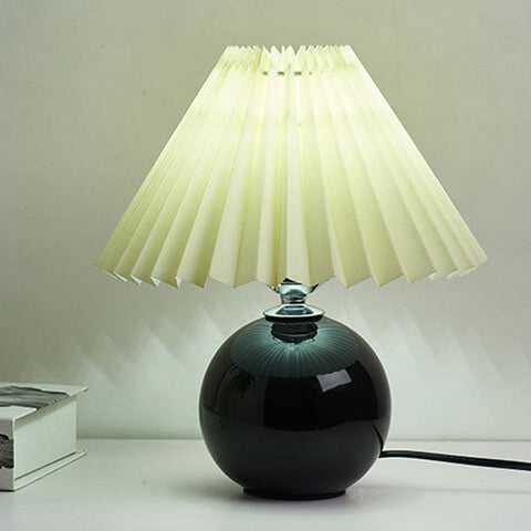 Ceramic Table Lamp with Pleated Fabric Shade for Bedside Use
