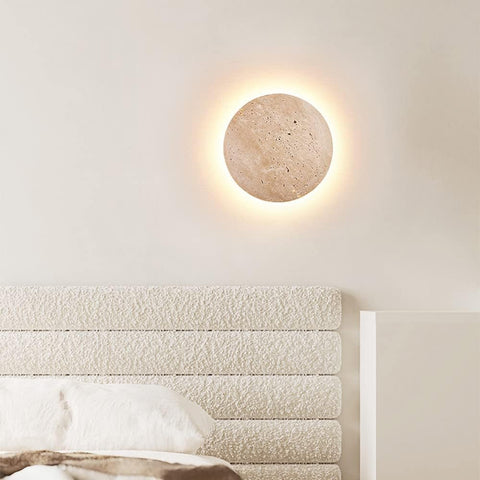 Wall Light with Round Travertine Disc and Pull-Cord Accent