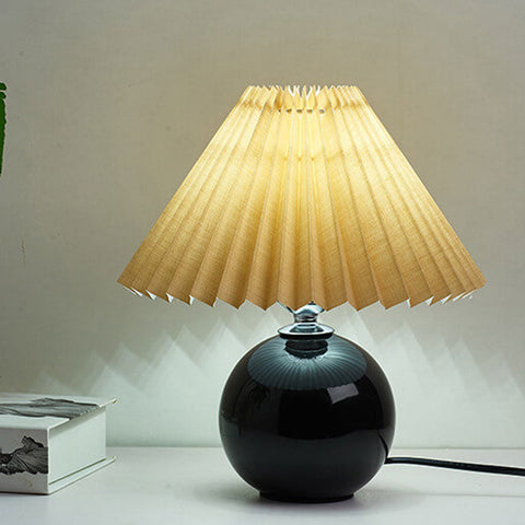 Ceramic Table Lamp with Pleated Fabric Shade for Bedside Use