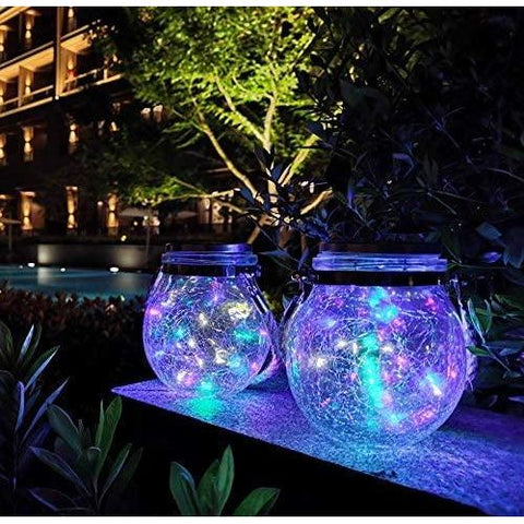 Solar Mason Jar Lights with Crackle Glass and Rope Handle