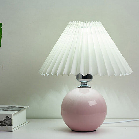 Ceramic Table Lamp with Pleated Fabric Shade for Bedside Use