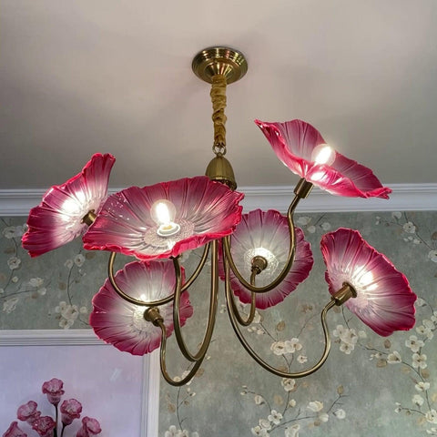 Glass Floral Chandelier with Sculpted Shades